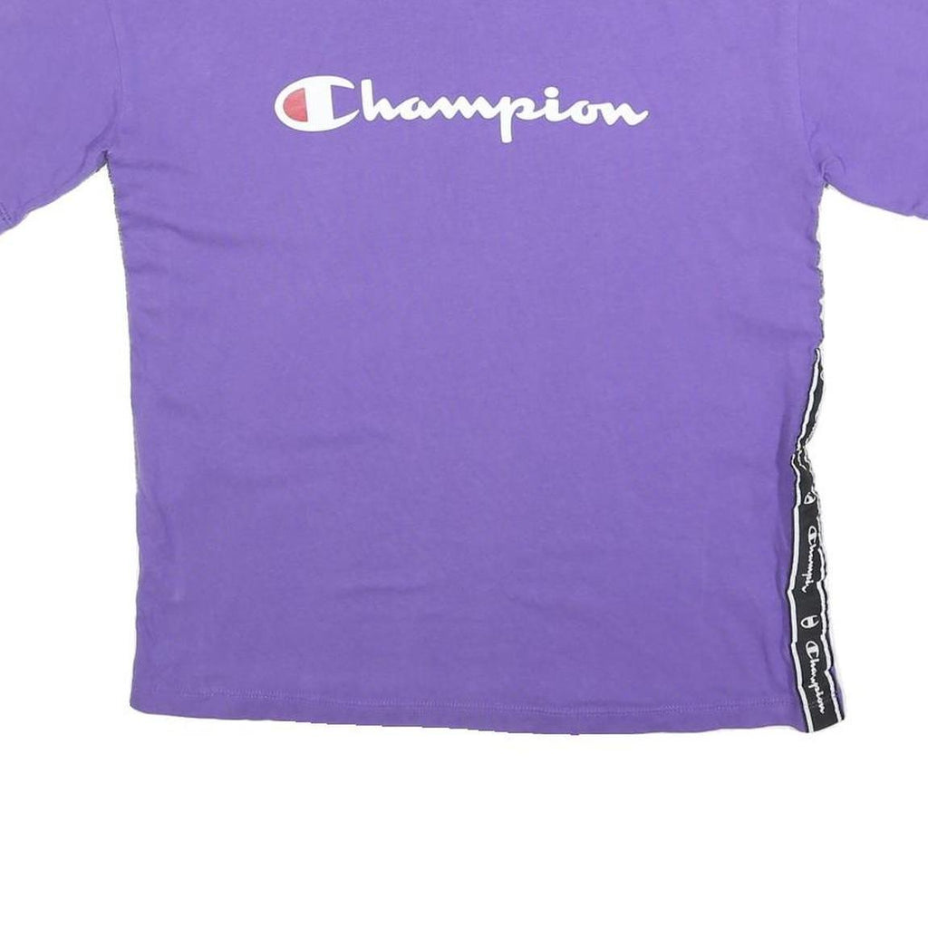 CHAMPION Womens Purple Graphic T-Shirt M Short Sleeve Crew Neck Side Tape Logo