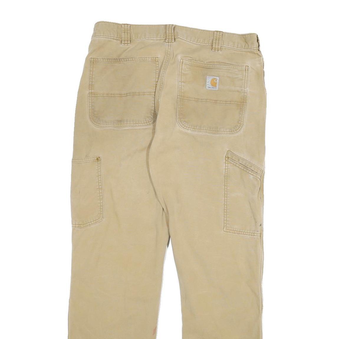 CARHARTT Mens Cotton Blend Beige Relaxed Straight Trousers W32 L29 Workwear