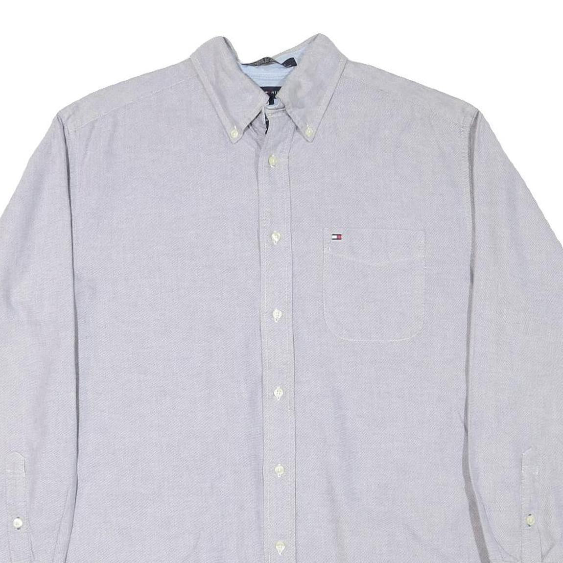 TOMMY HILFIGER Mens Grey Plain Shirt M Button-Down Collar Long Sleeve Casual