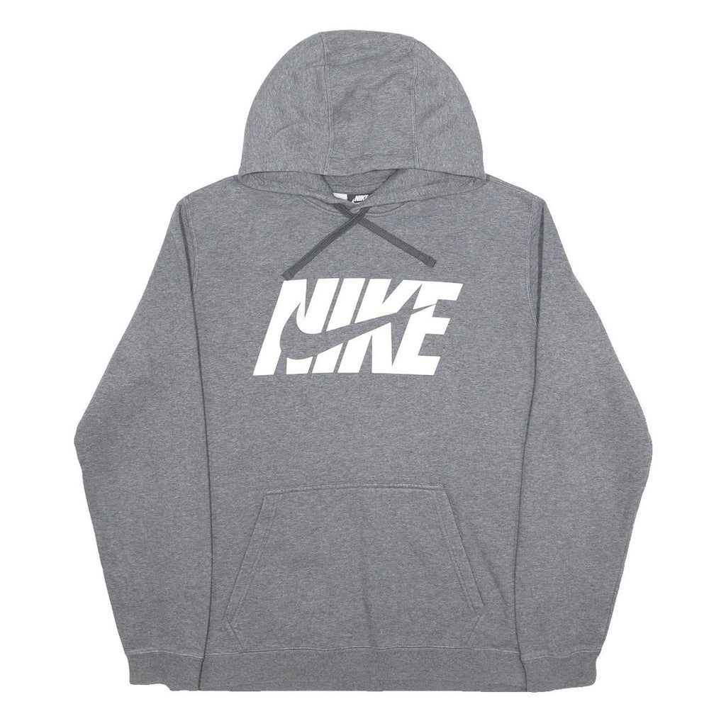 NIKE Mens Grey Pullover Hoodie L Cotton Blend Comfortable Casual Sweatshirt