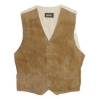 PICDOR Mens Beige Leather Button Jacket M Suede Waistcoat Casual