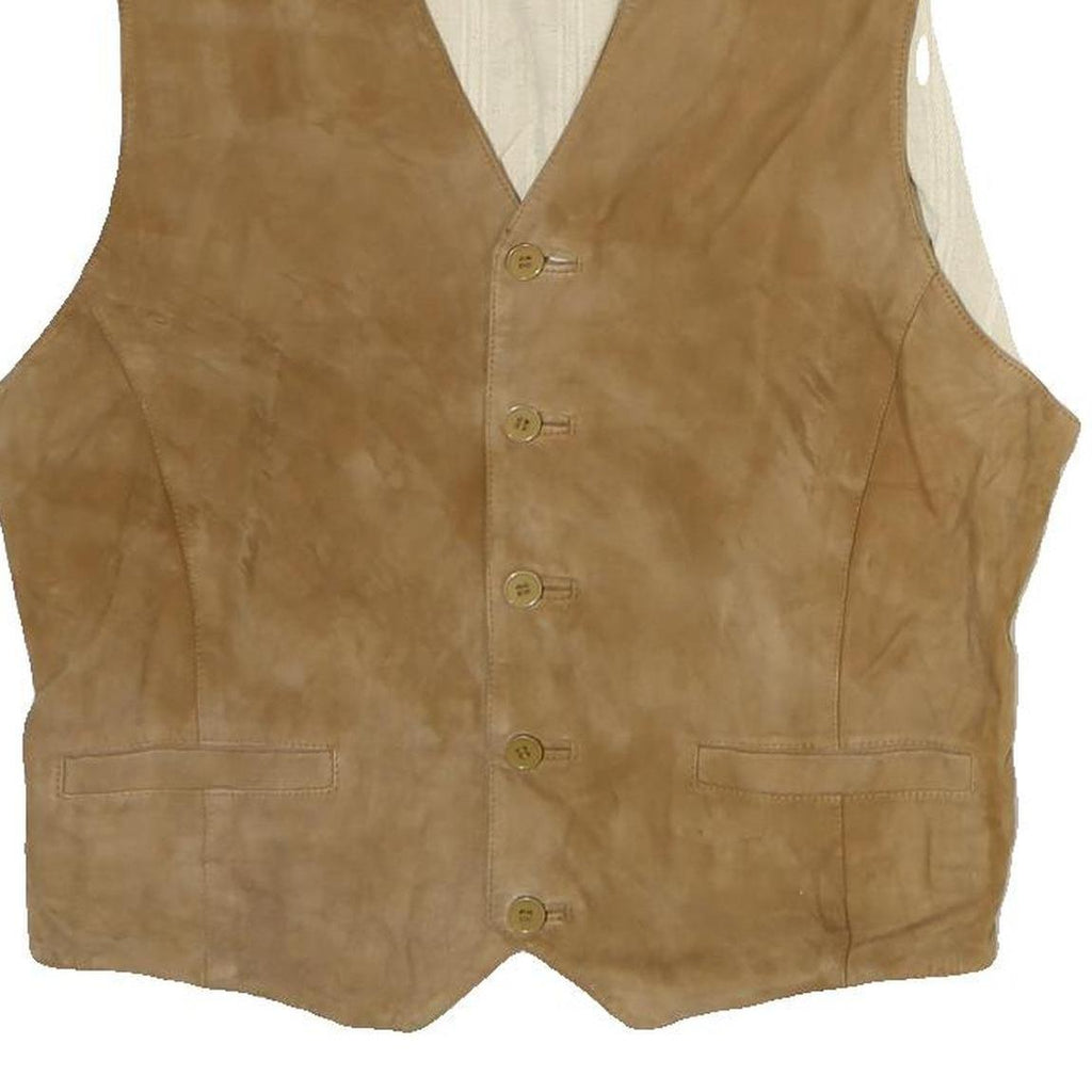 PICDOR Mens Beige Leather Button Jacket M Suede Waistcoat Casual