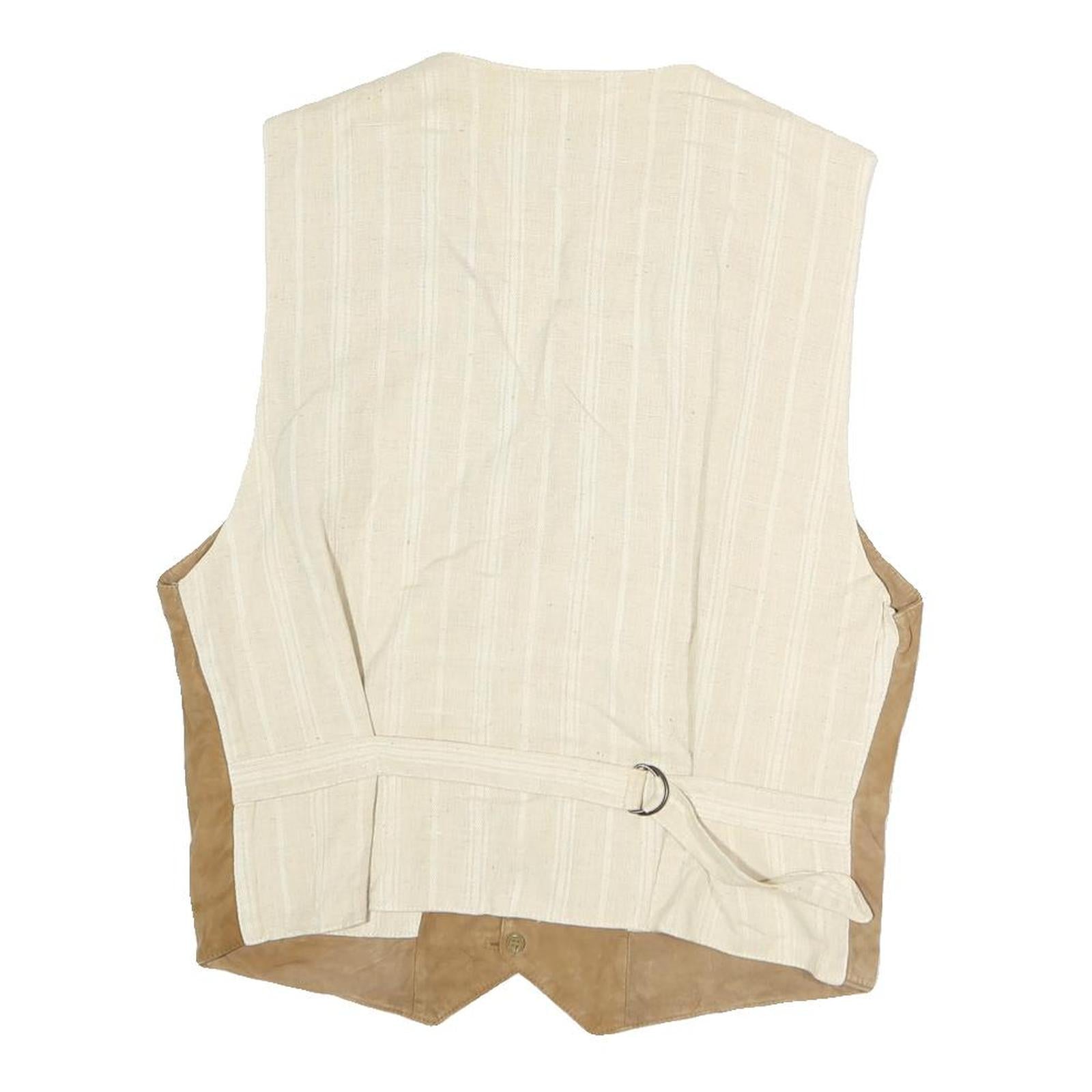 PICDOR Mens Beige Leather Button Jacket M Suede Waistcoat Casual