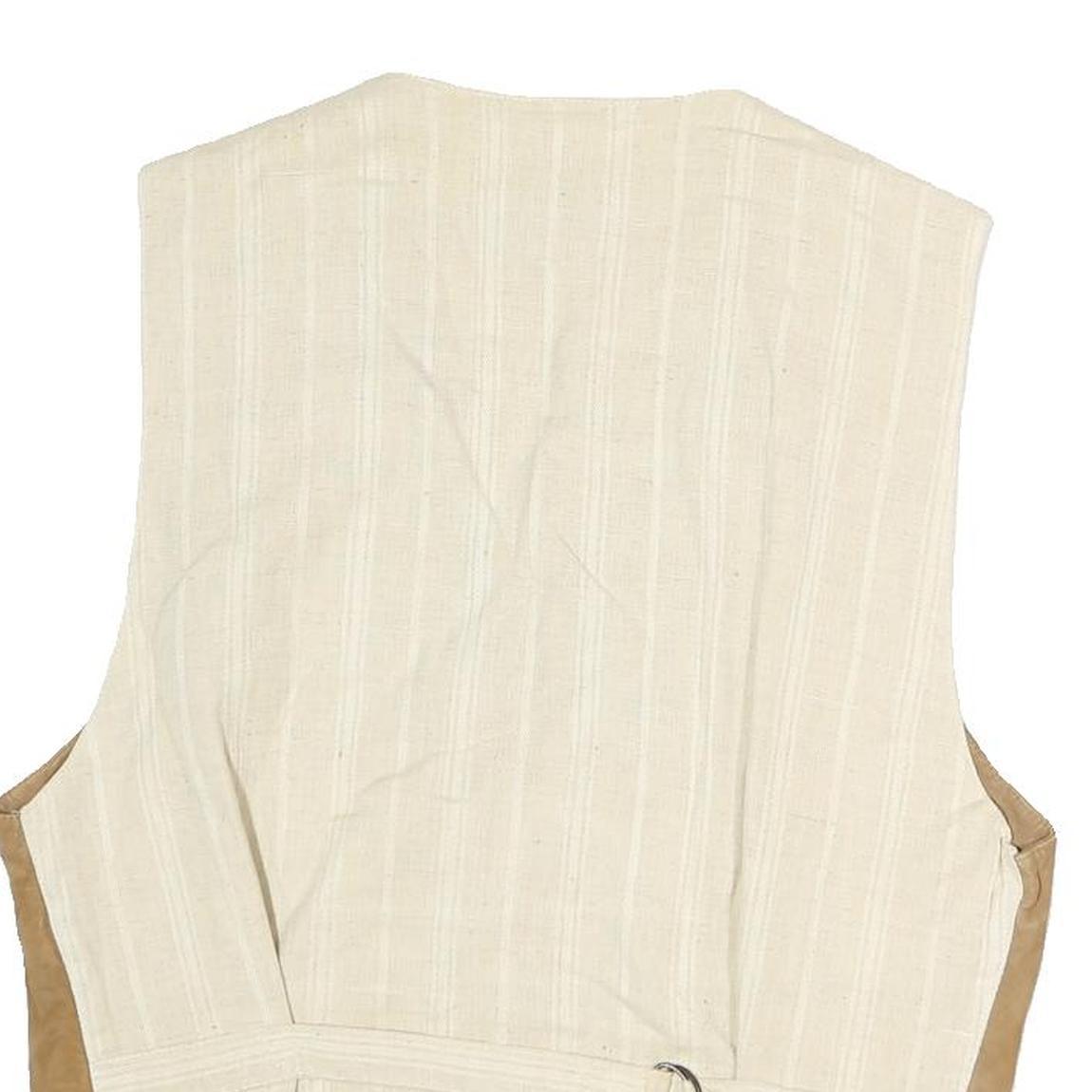 PICDOR Mens Beige Leather Button Jacket M Suede Waistcoat Casual