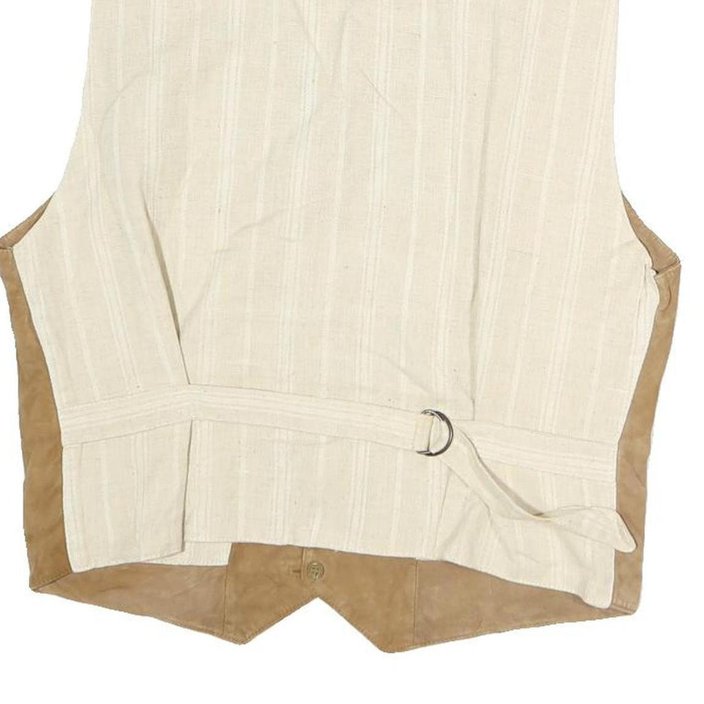 PICDOR Mens Beige Leather Button Jacket M Suede Waistcoat Casual