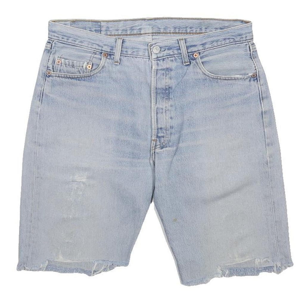 LEVI'S Mens Denim Light Blue Casual Shorts L W36 Raw Hem Distressed