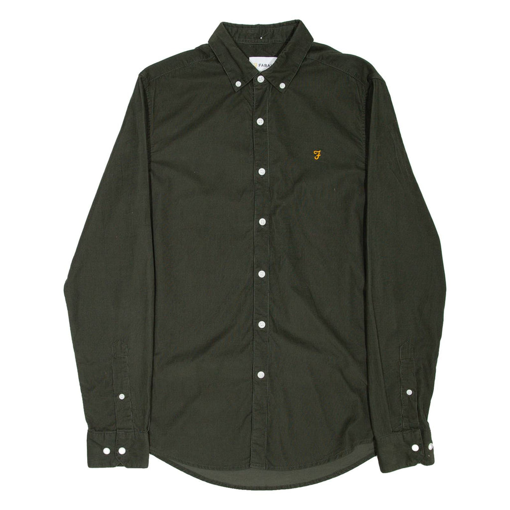 FARAH Slim Fit Mens Corduroy Shirt Green Long Sleeve S