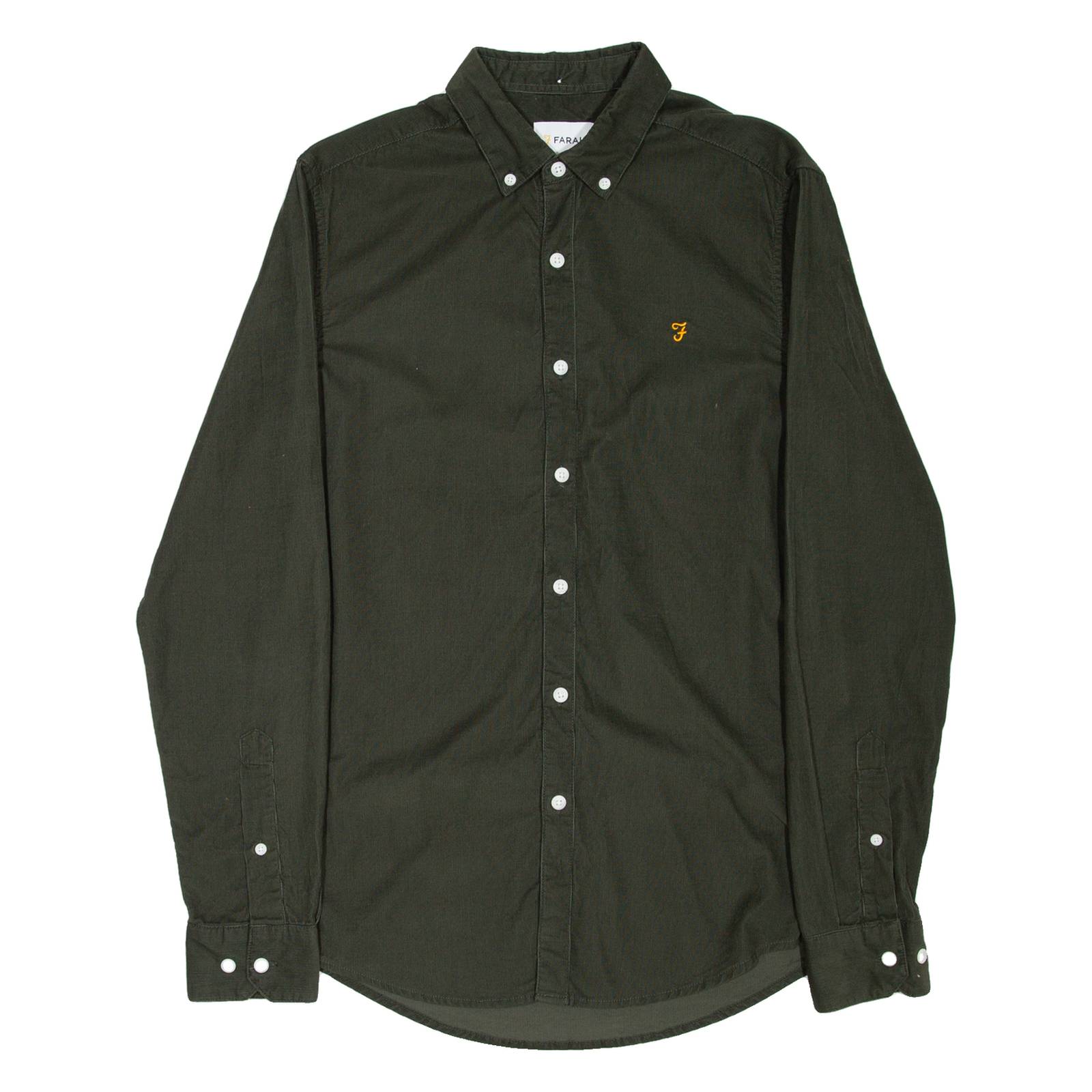 FARAH Slim Fit Mens Corduroy Shirt Green Long Sleeve S