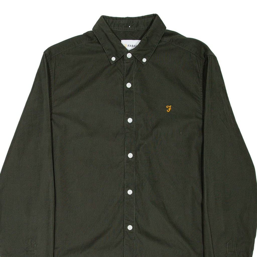 FARAH Slim Fit Mens Corduroy Shirt Green Long Sleeve S