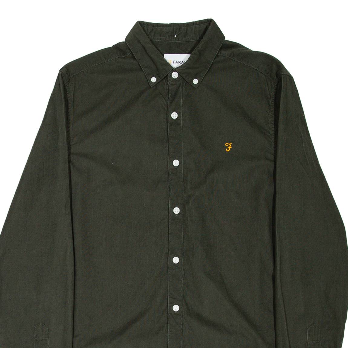 FARAH Slim Fit Mens Corduroy Shirt Green Long Sleeve S