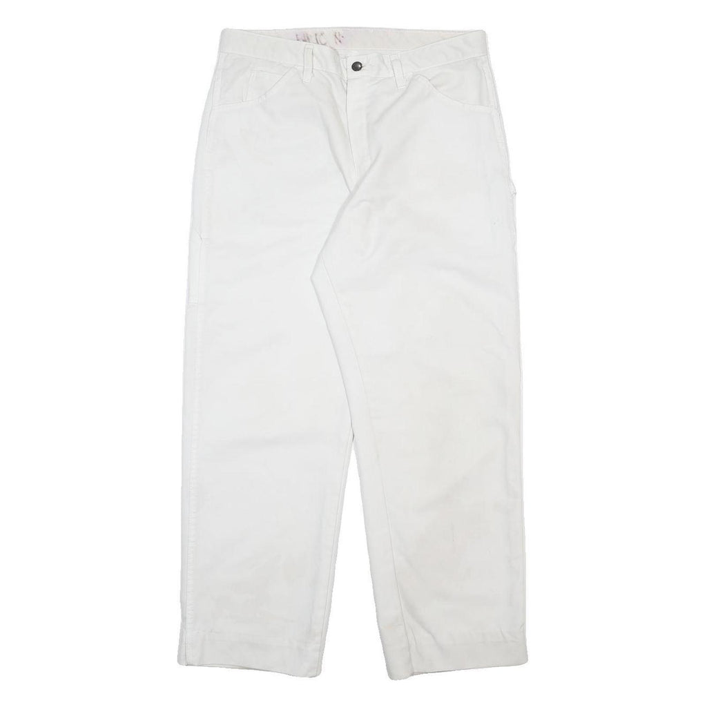 DICKIES Mens Cotton Blend White Relaxed Straight Trousers W34 L32 Workwear Zip