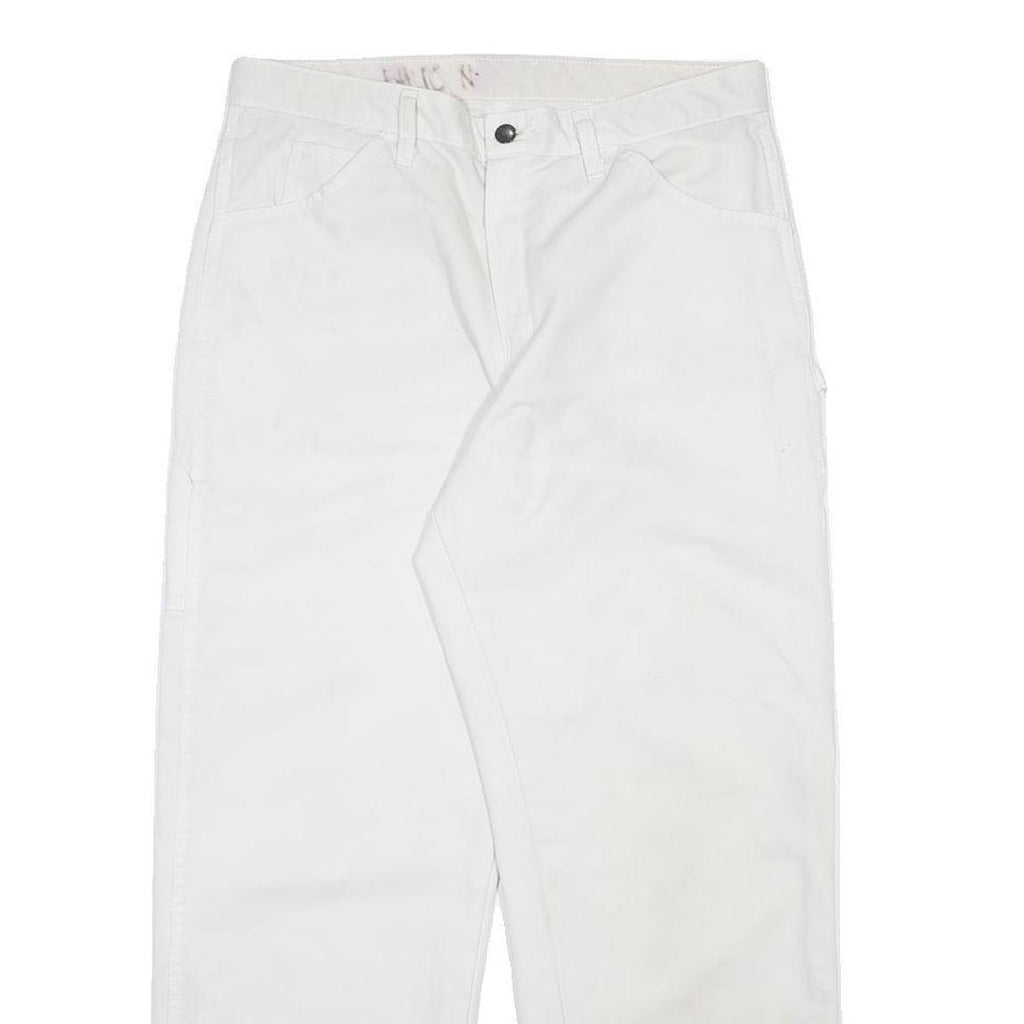 DICKIES Mens Cotton Blend White Relaxed Straight Trousers W34 L32 Workwear Zip