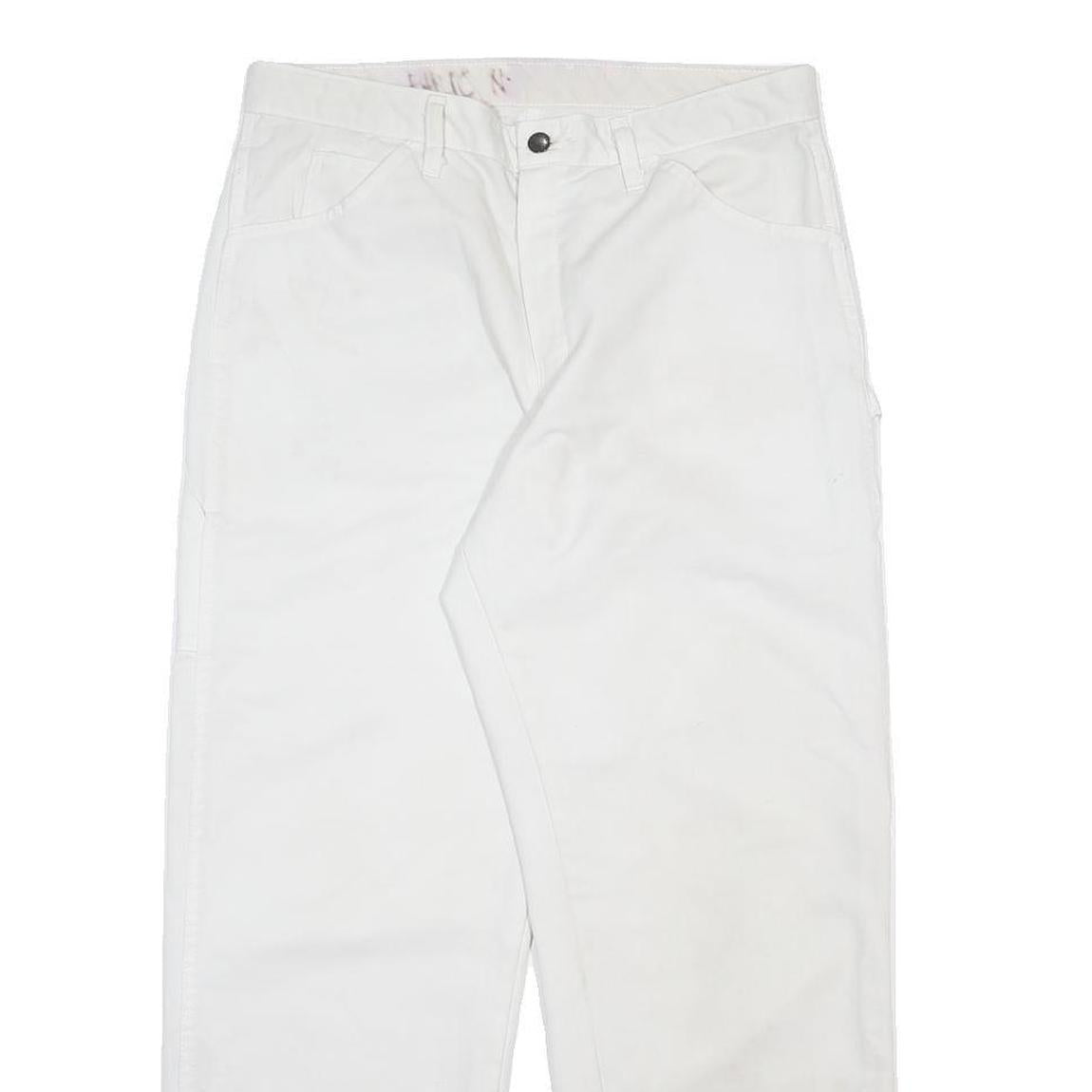 DICKIES Mens Cotton Blend White Relaxed Straight Trousers W34 L32 Workwear Zip