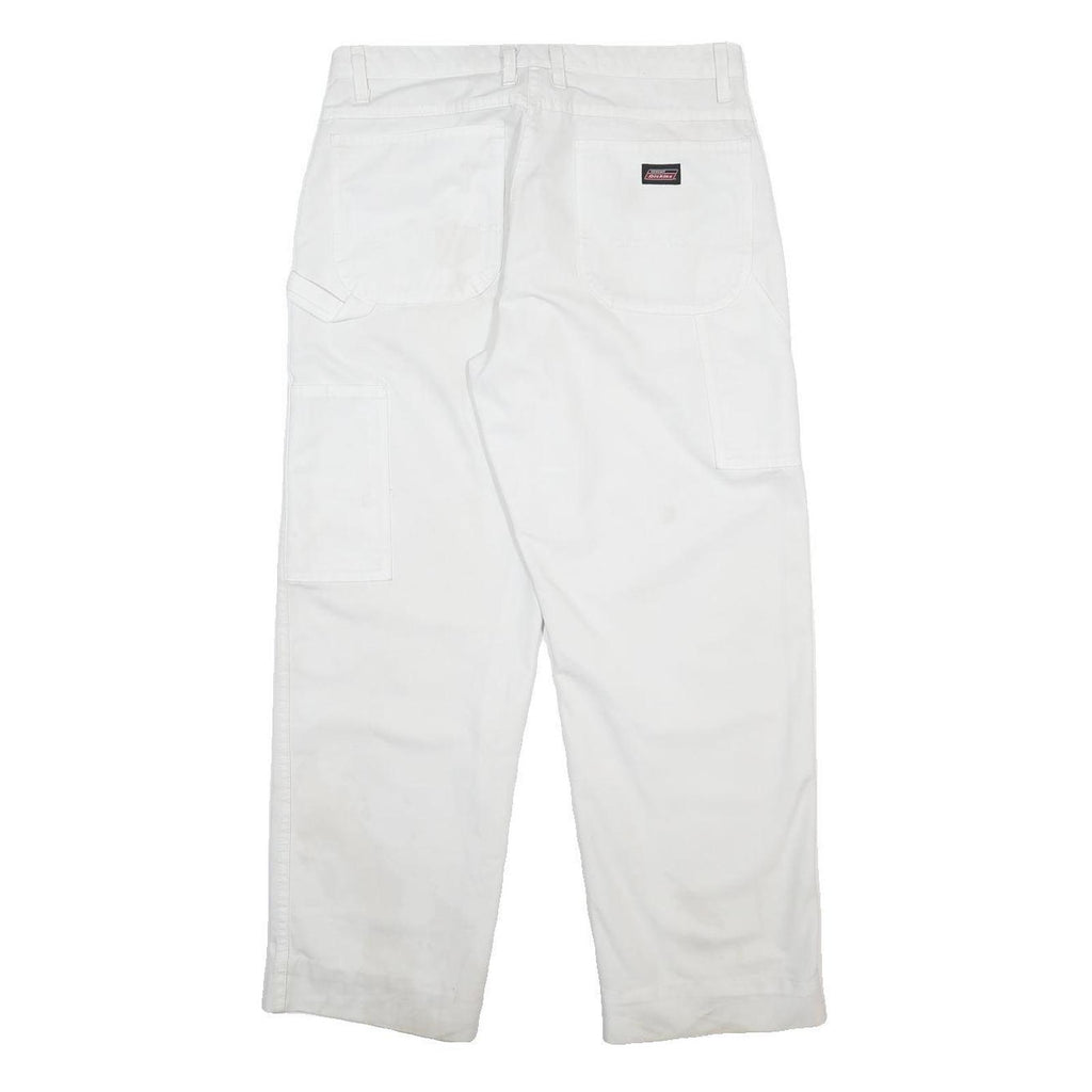 DICKIES Mens Cotton Blend White Relaxed Straight Trousers W34 L32 Workwear Zip
