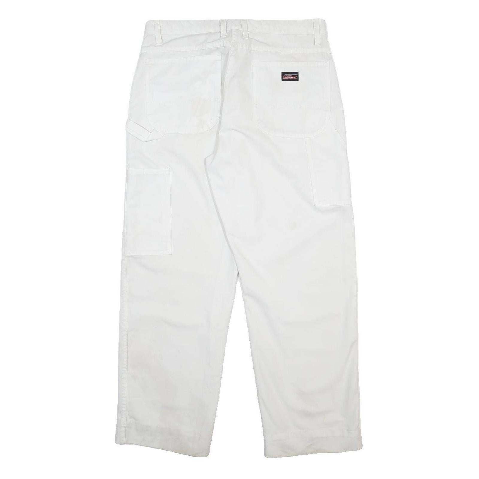 DICKIES Mens Cotton Blend White Relaxed Straight Trousers W34 L32 Workwear Zip