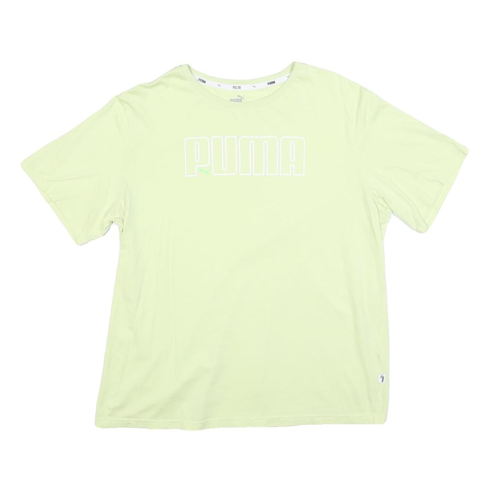 PUMA Womens Light Green T-Shirt L Short Sleeve Crew Neck Casual Logo Print