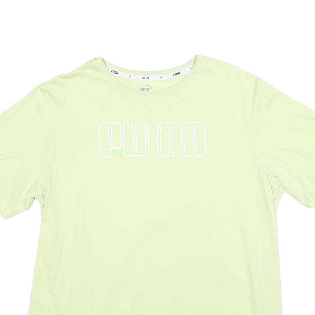 PUMA Womens Light Green T-Shirt L Short Sleeve Crew Neck Casual Logo Print