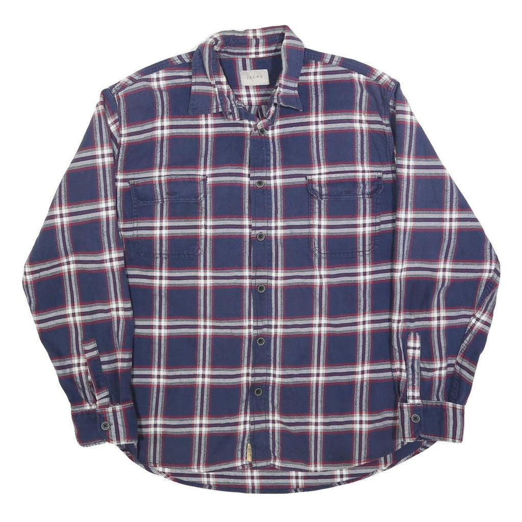 JACHS Mens Blue & White Check Shirt 2XL Cotton Blend Long Sleeve Button