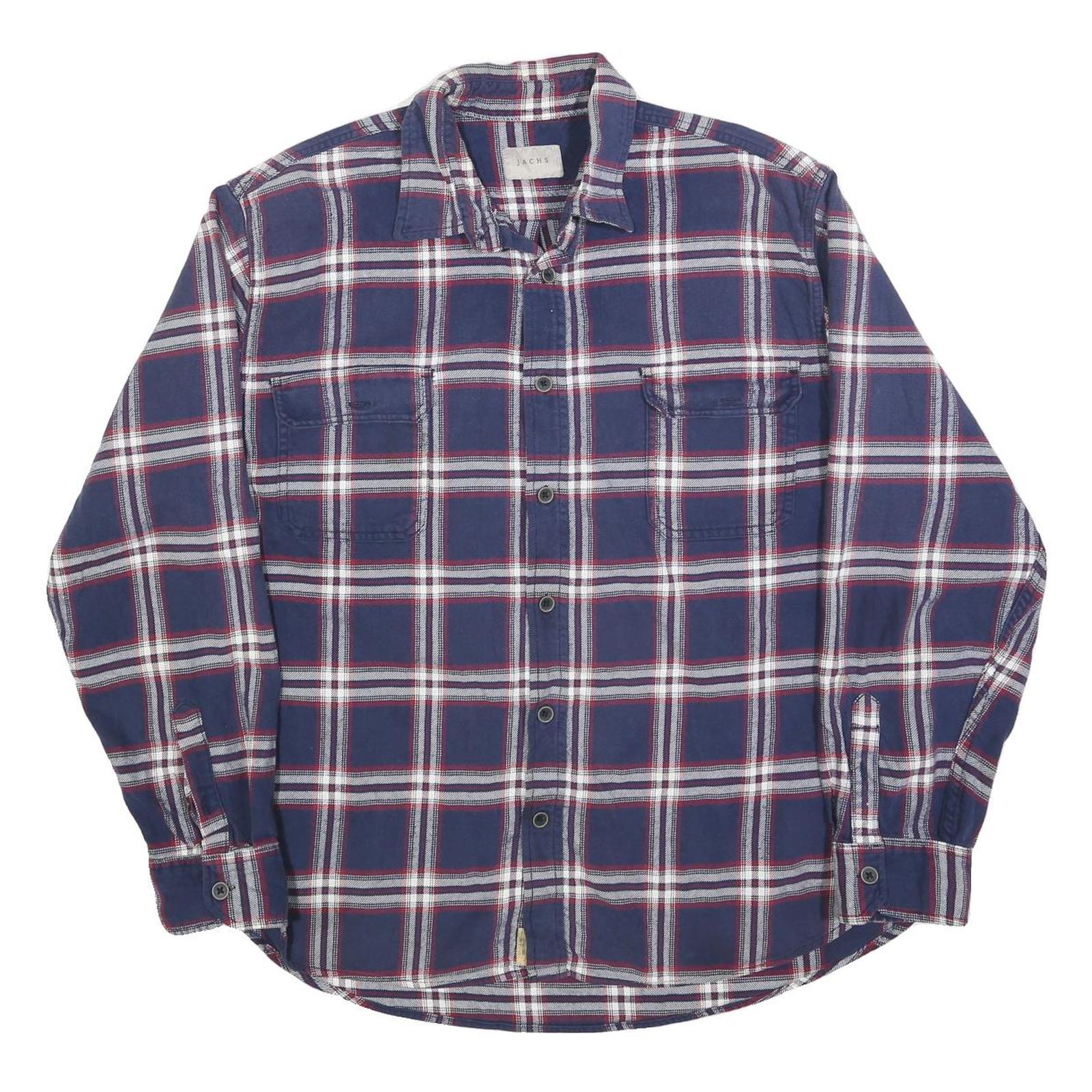 JACHS Mens Blue & White Check Shirt 2XL Cotton Blend Long Sleeve Button