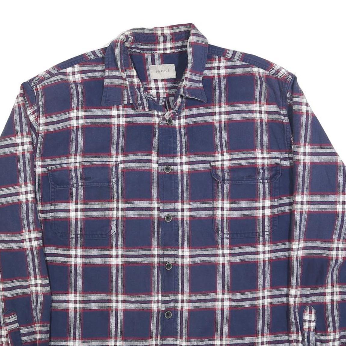 JACHS Mens Blue & White Check Shirt 2XL Cotton Blend Long Sleeve Button