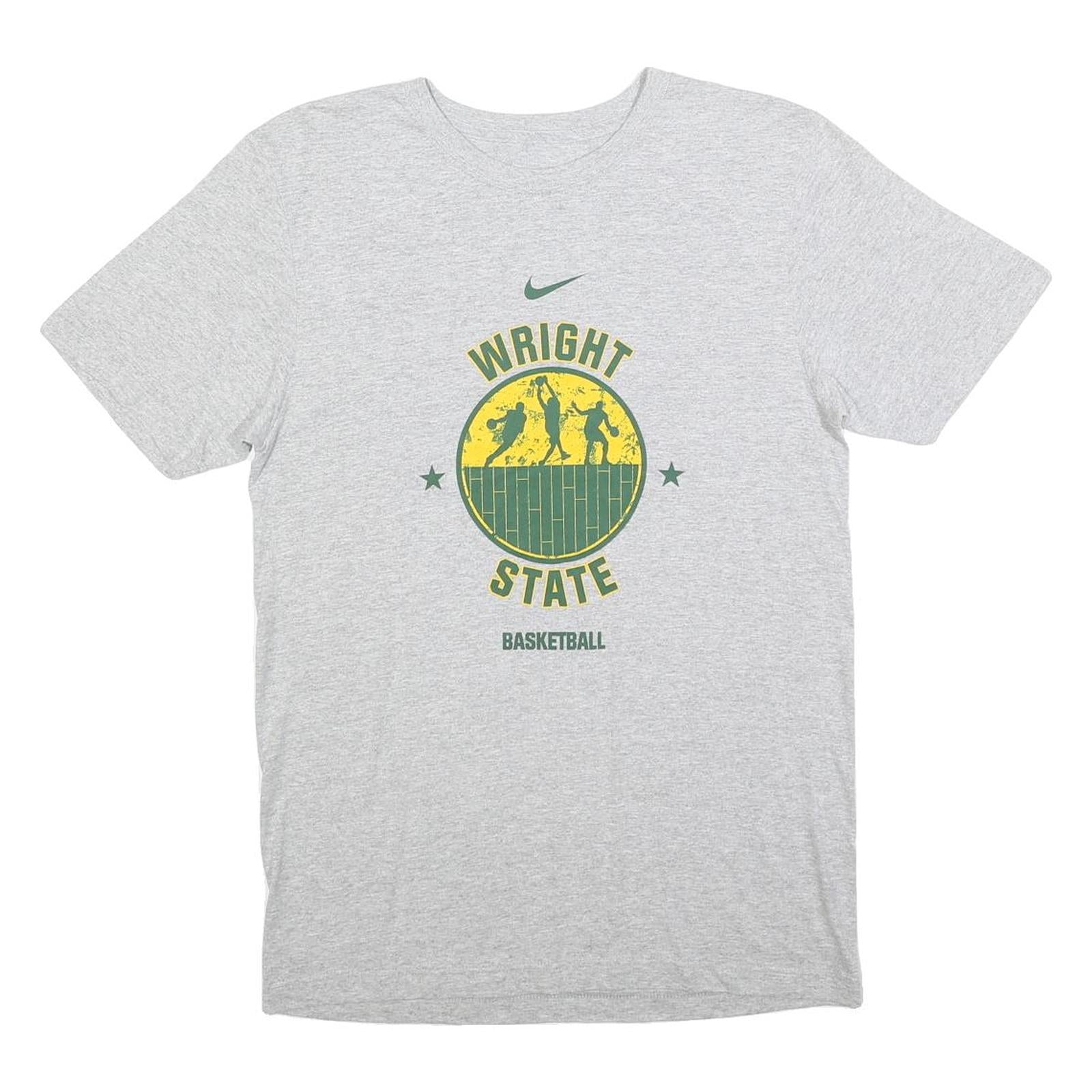 NIKE Mens Grey & Yellow Wright State Basketball Graphic T-Shirt S Short Sleeve