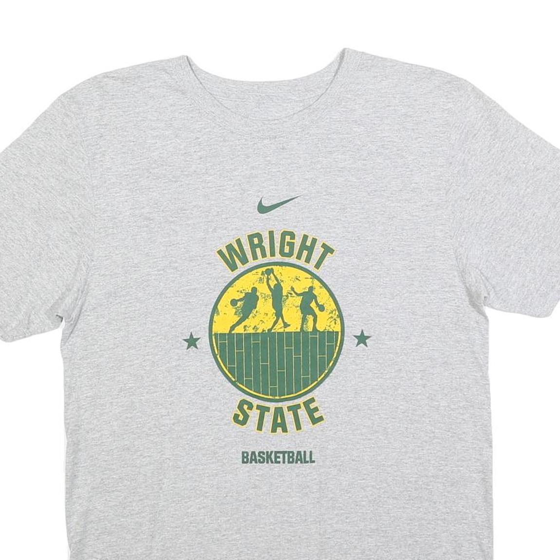 NIKE Mens Grey & Yellow Wright State Basketball Graphic T-Shirt S Short Sleeve