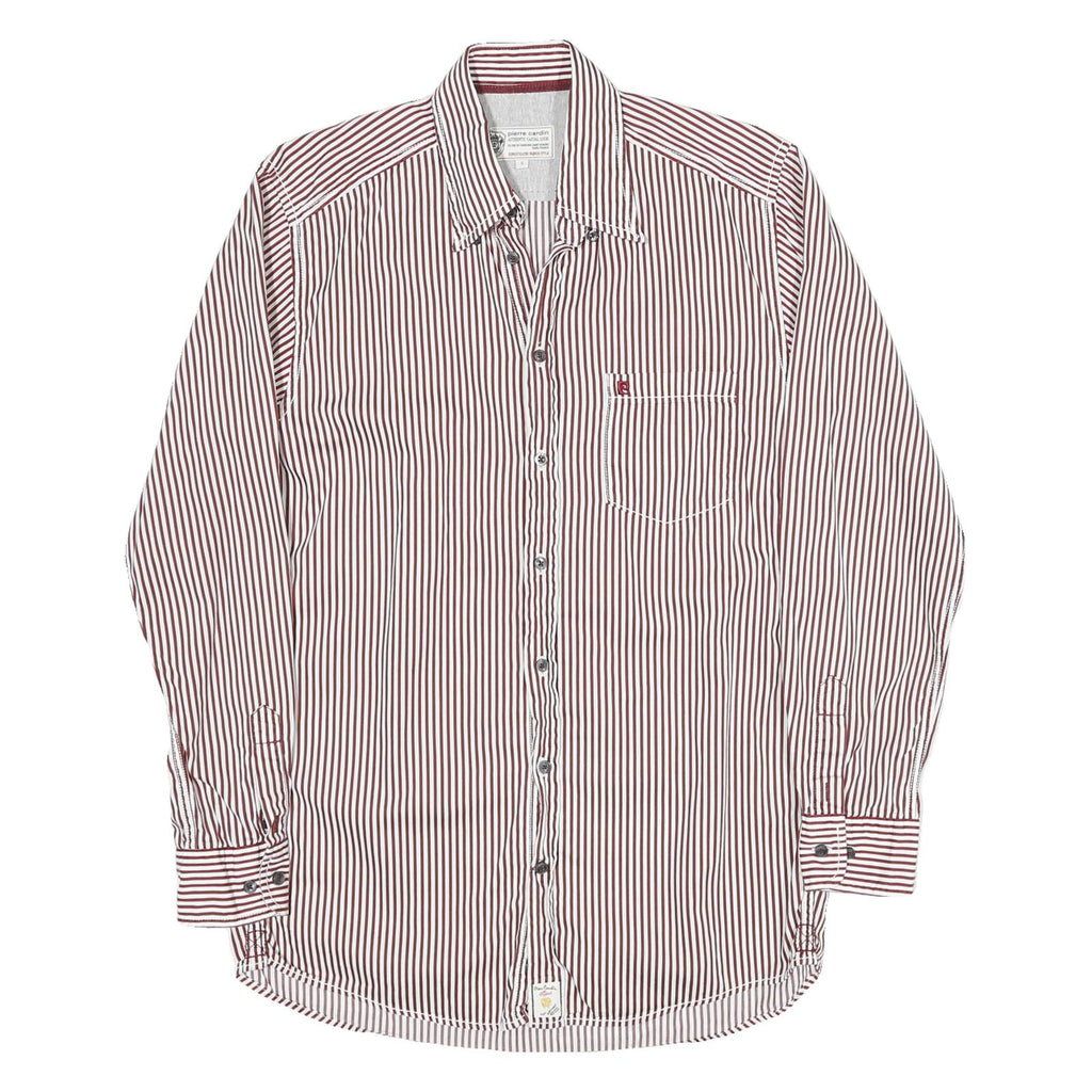 PIERRE CARDIN Mens Red & White Striped Shirt S Cotton Blend Classic Fit