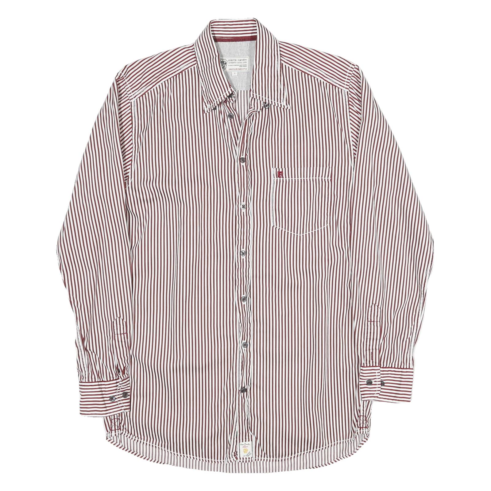 PIERRE CARDIN Mens Red & White Striped Shirt S Cotton Blend Classic Fit
