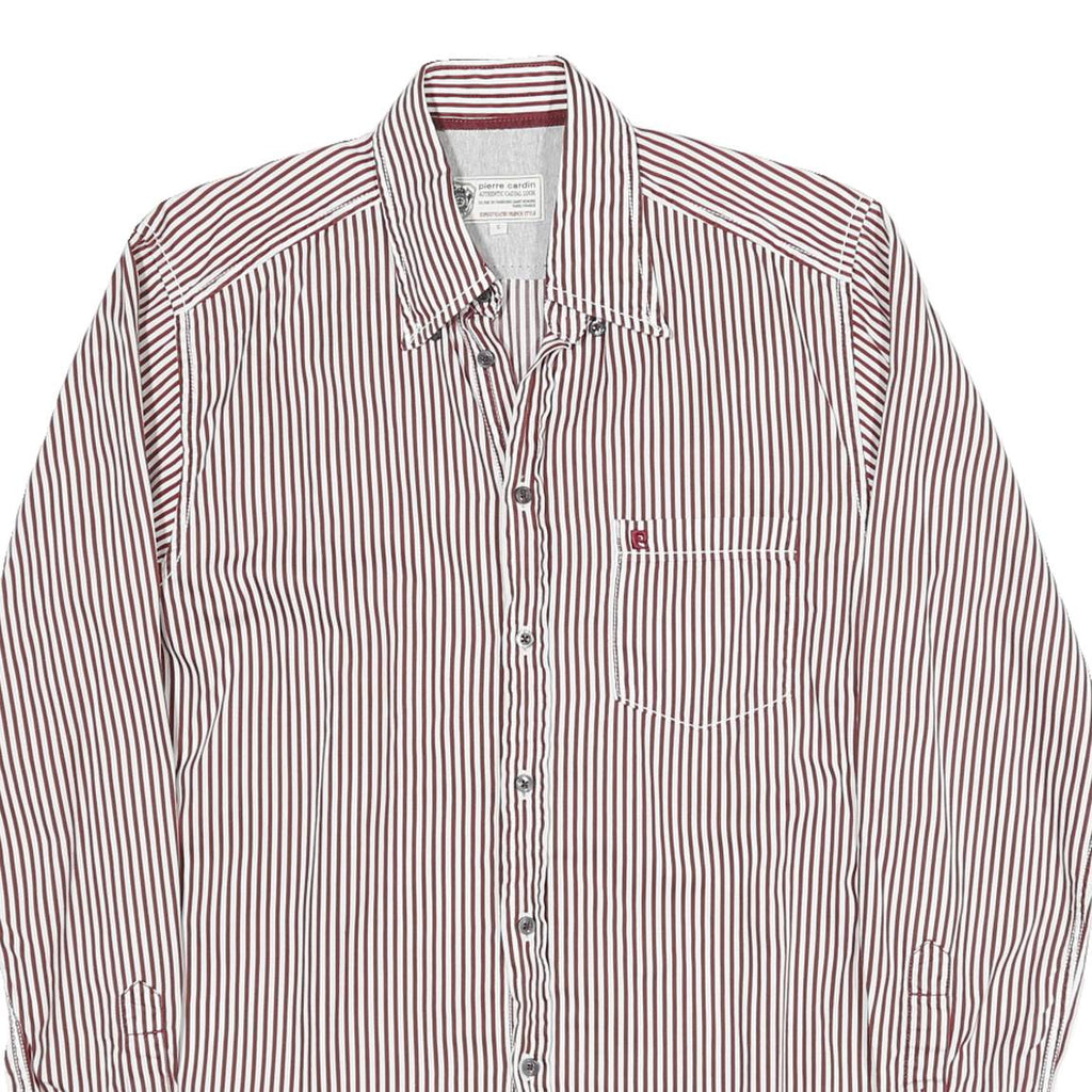PIERRE CARDIN Mens Red & White Striped Shirt S Cotton Blend Classic Fit