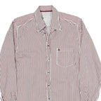 PIERRE CARDIN Mens Red & White Striped Shirt S Cotton Blend Classic Fit
