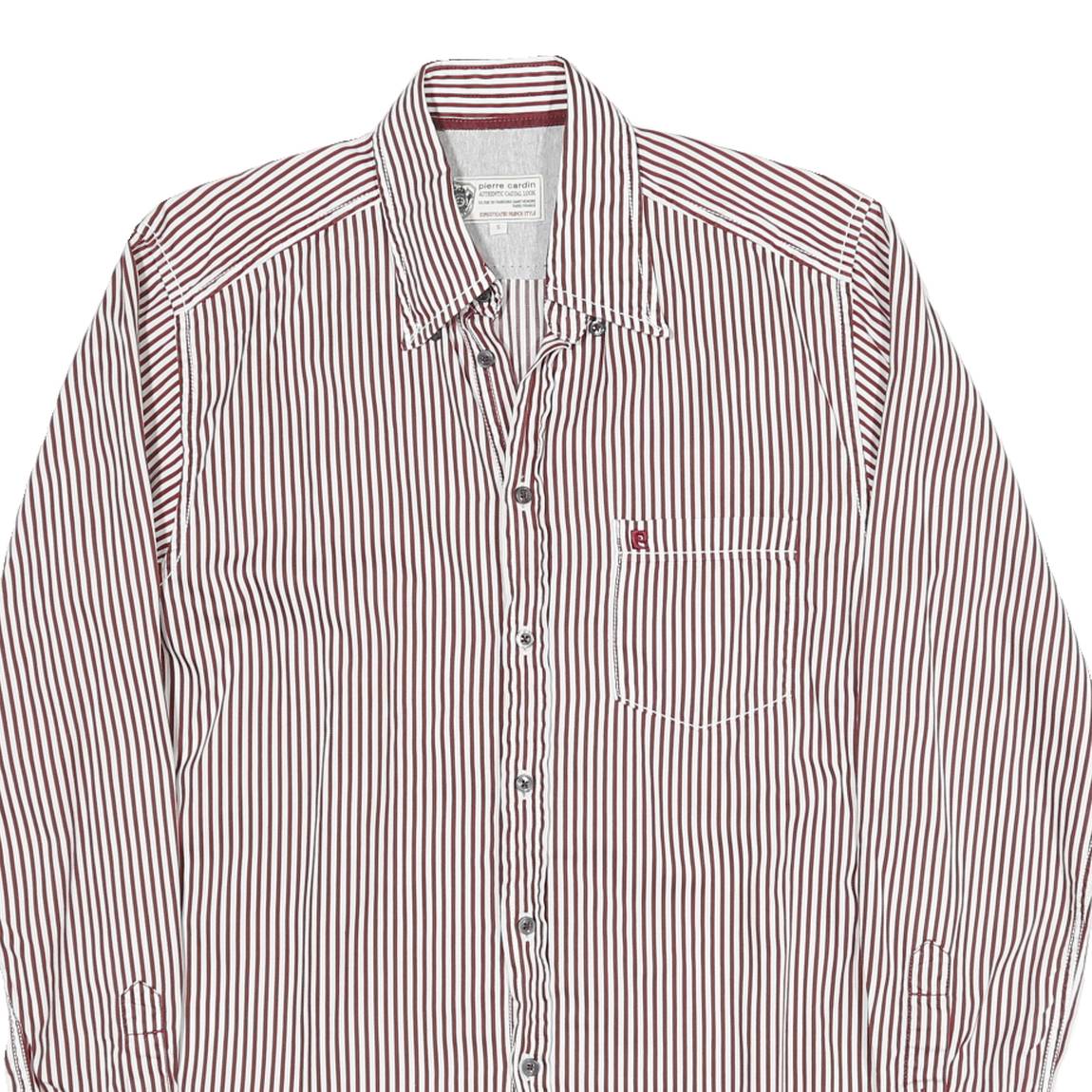 PIERRE CARDIN Mens Red & White Striped Shirt S Cotton Blend Classic Fit