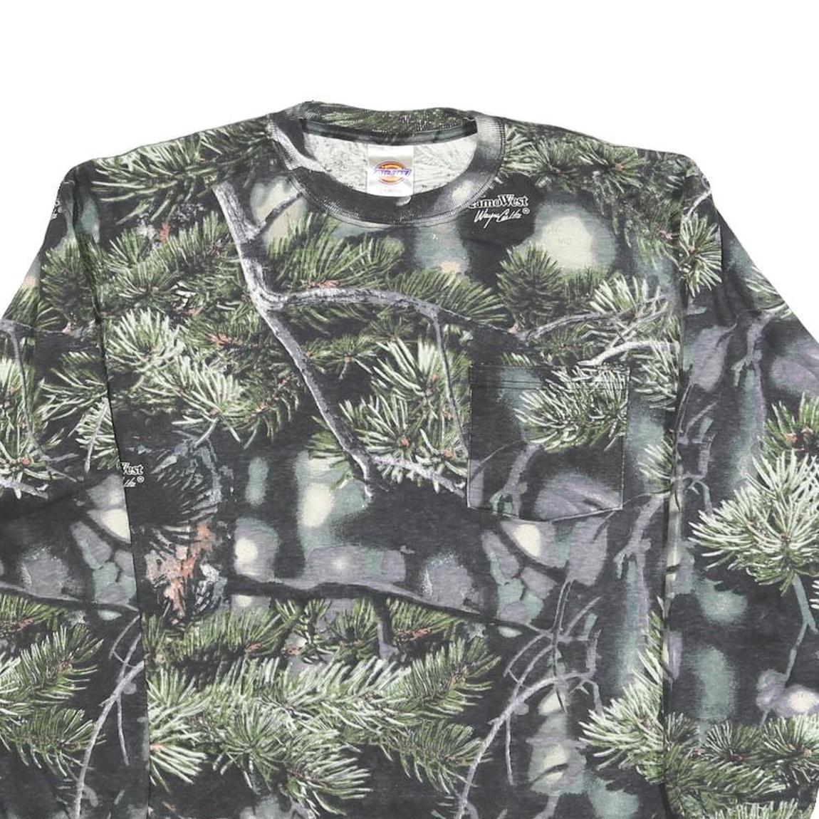 DICKIES Mens Green Camouflage Long Sleeve Crew Neck Cotton Blend T-Shirt L