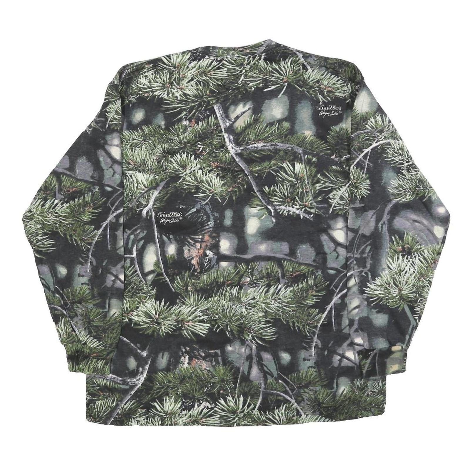 DICKIES Mens Green Camouflage Long Sleeve Crew Neck Cotton Blend T-Shirt L