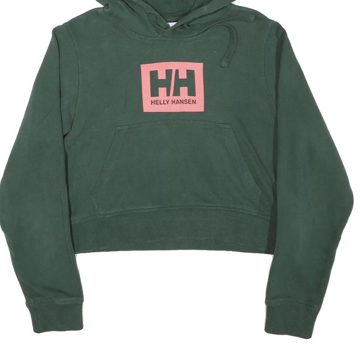 HELLY HANSEN Womens Green Crop Hoodie M Cotton Blend Pullover Casual