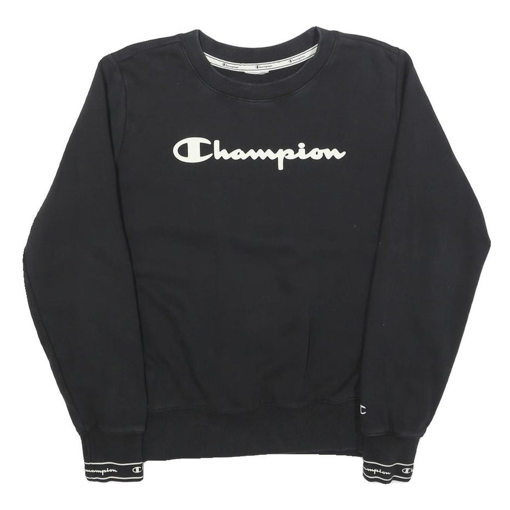 CHAMPION Womens Black Cotton Blend Sweatshirt M Crew Neck Logo Pullover