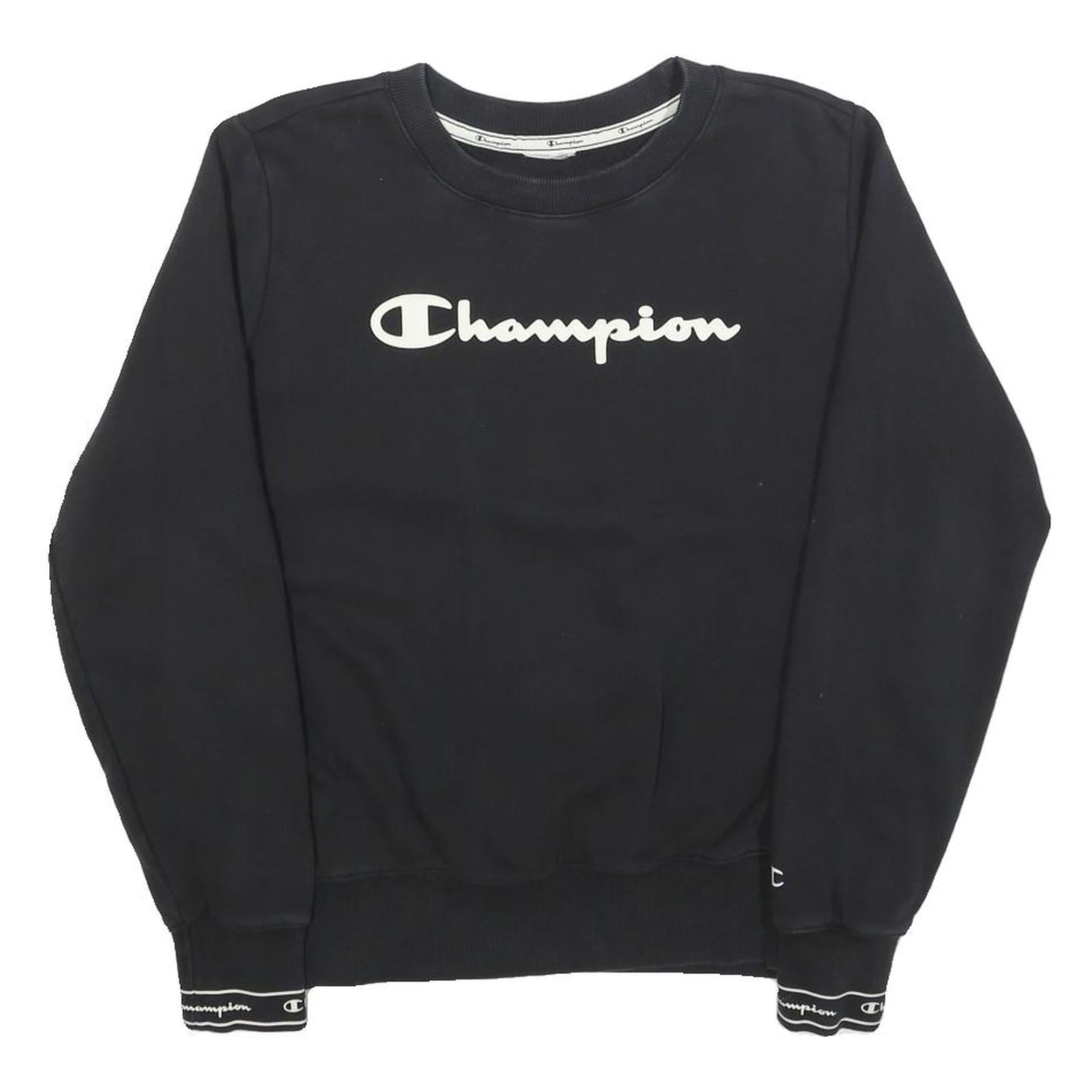 CHAMPION Womens Black Cotton Blend Sweatshirt M Crew Neck Logo Pullover