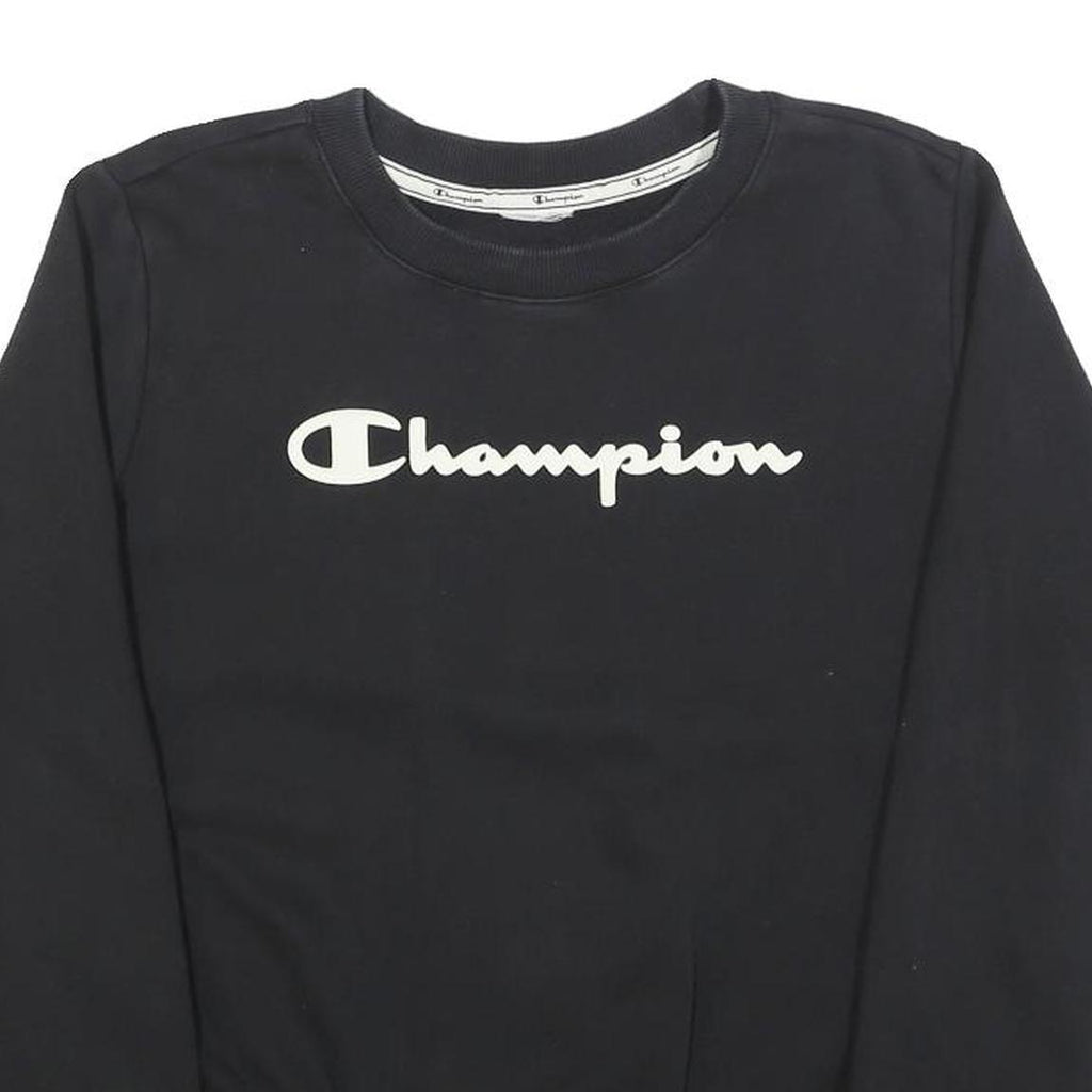 CHAMPION Womens Black Cotton Blend Sweatshirt M Crew Neck Logo Pullover