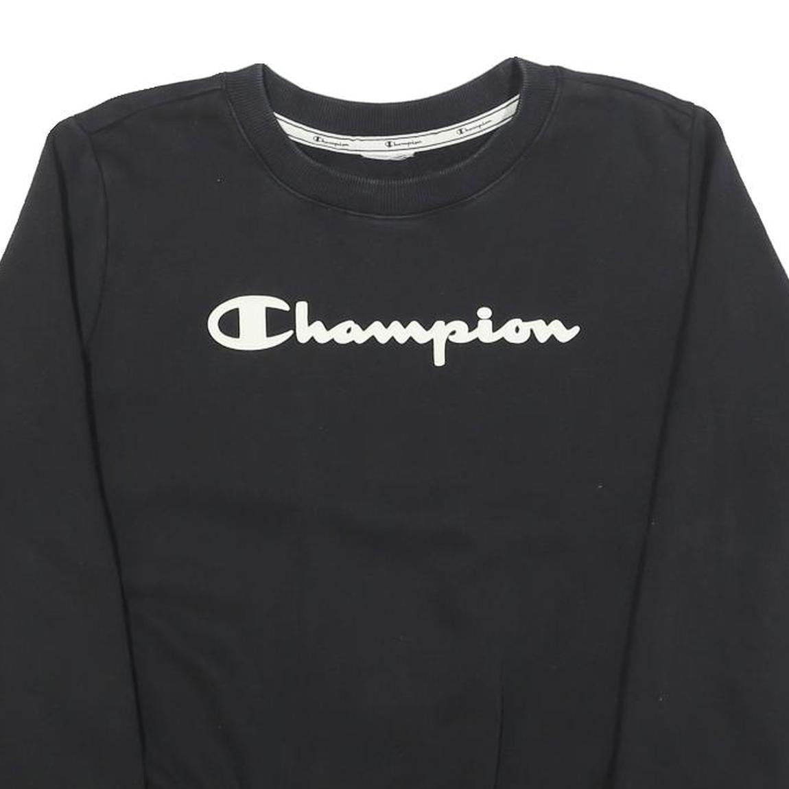 CHAMPION Womens Black Cotton Blend Sweatshirt M Crew Neck Logo Pullover