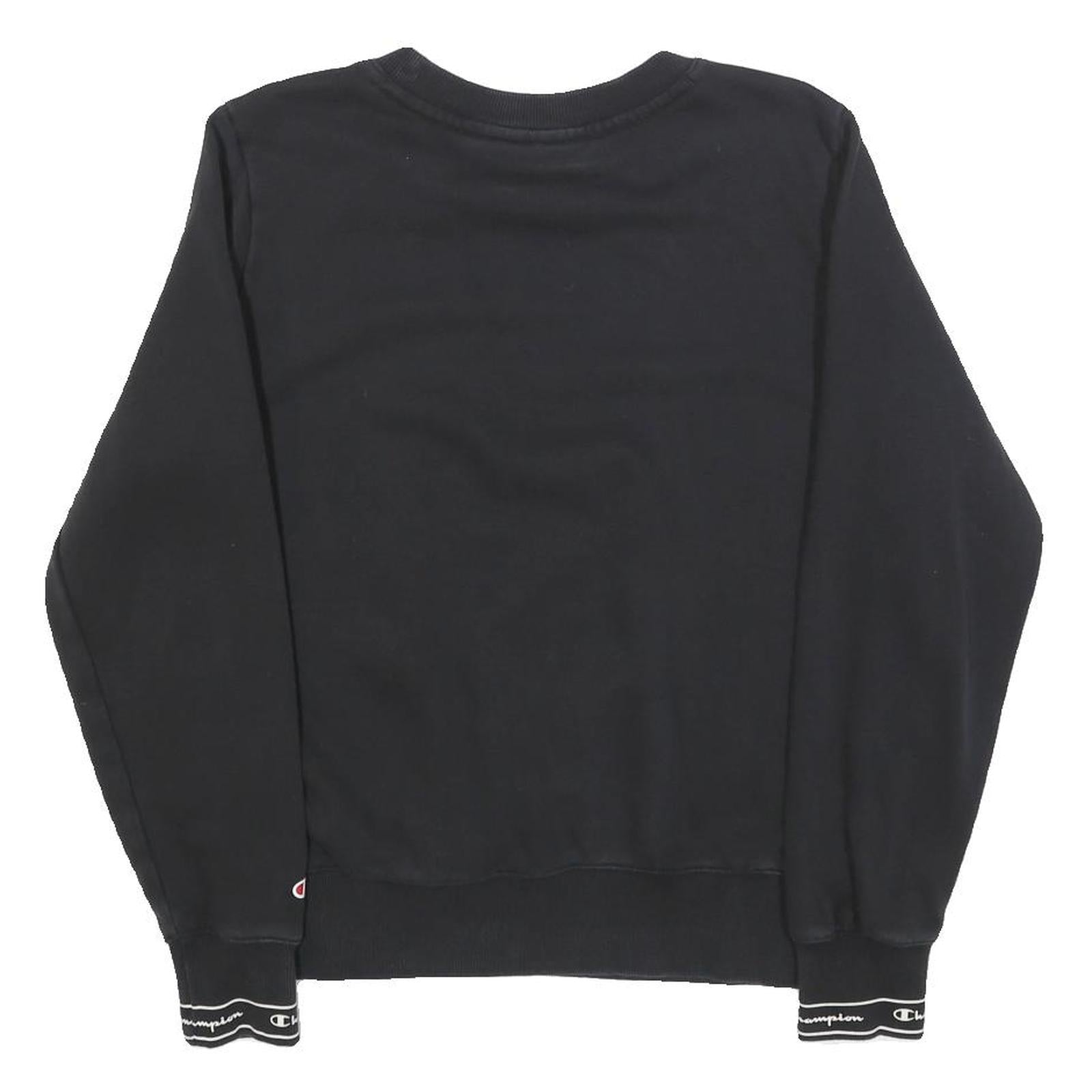 CHAMPION Womens Black Cotton Blend Sweatshirt M Crew Neck Logo Pullover