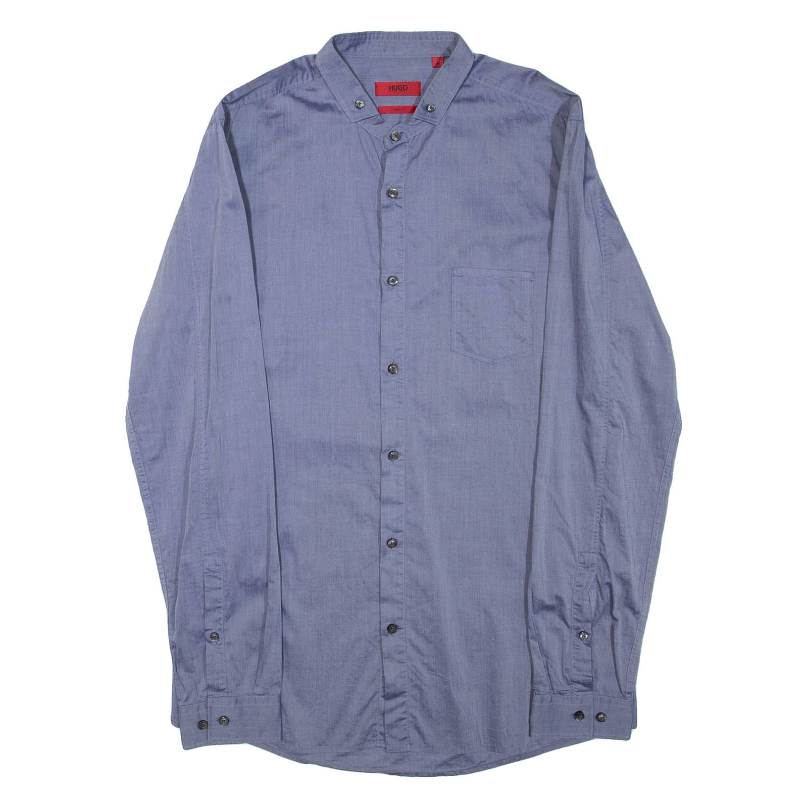 HUGO BOSS Mens Plain Shirt Blue Long Sleeve M