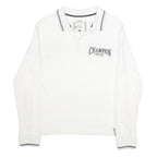 CHAMPION Mens White Long Sleeve Plain XL Cotton Blend Polo Shirt Classic Fit