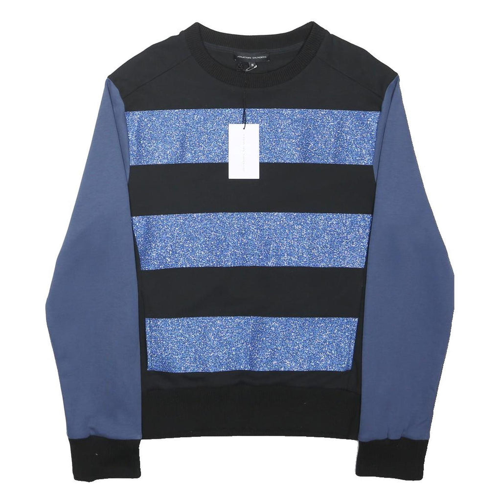 JONATHAN SAUNDERS Womens Black & Blue Patterned Cotton Blend Jumper Crew Neck
