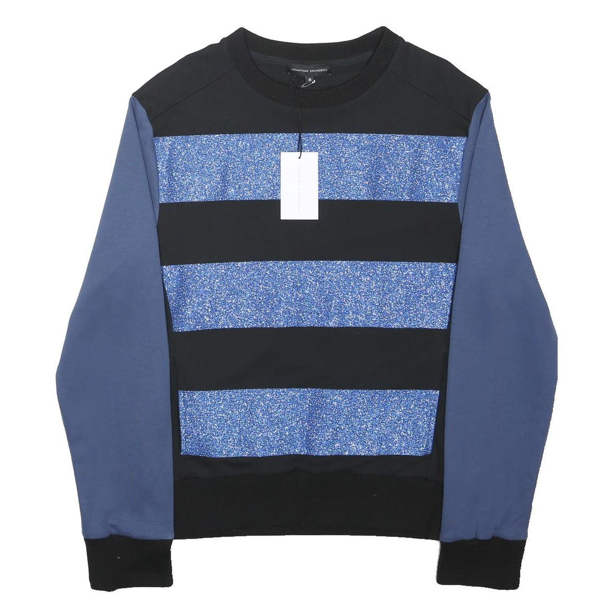 JONATHAN SAUNDERS Womens Black & Blue Patterned Cotton Blend Jumper Crew Neck