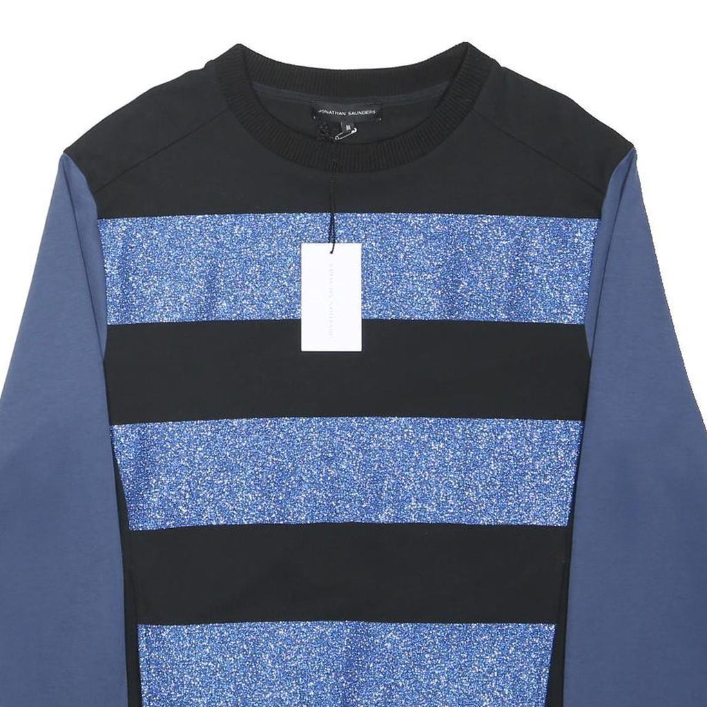 JONATHAN SAUNDERS Womens Black & Blue Patterned Cotton Blend Jumper Crew Neck