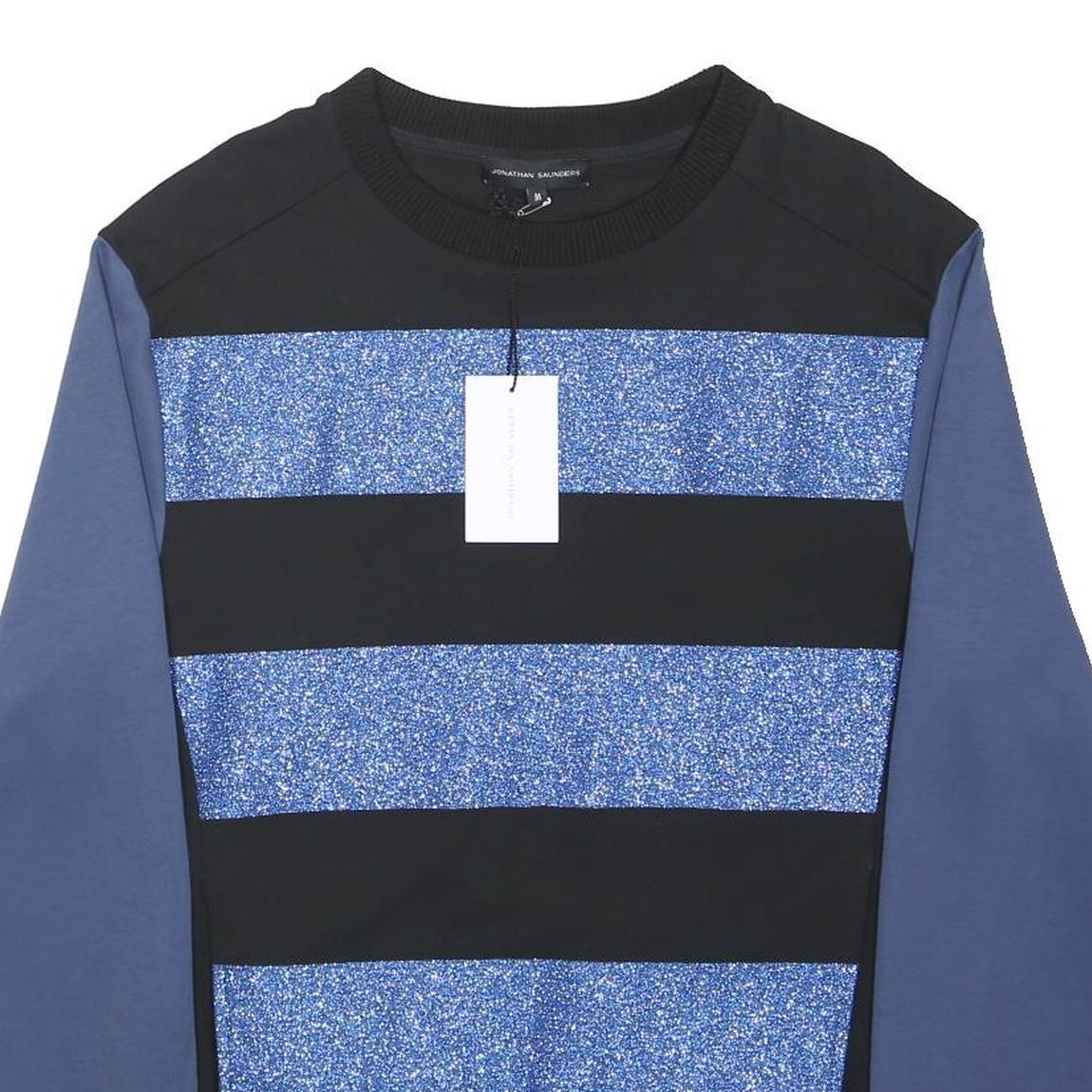 JONATHAN SAUNDERS Womens Black & Blue Patterned Cotton Blend Jumper Crew Neck