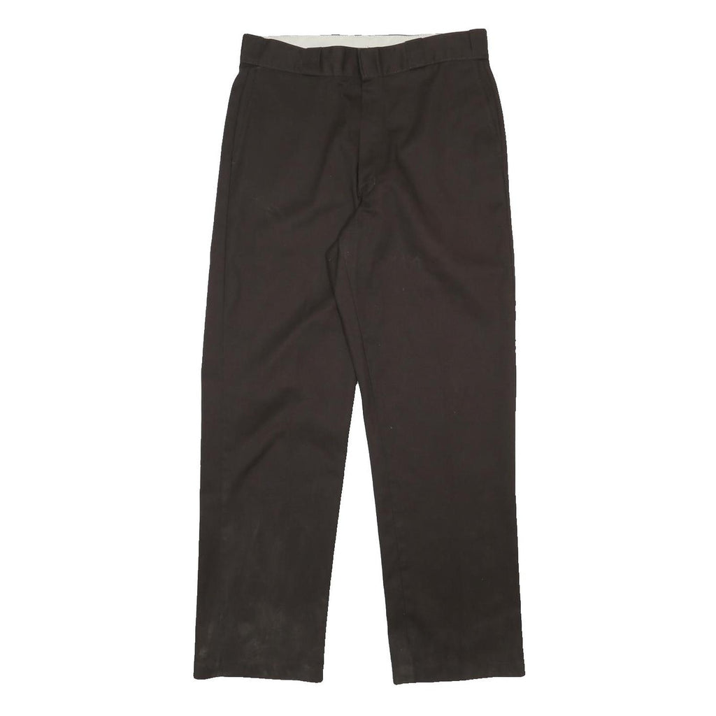 DICKIES Mens Cotton Blend Black Regular Straight Trousers W34 L34 Classic Zip
