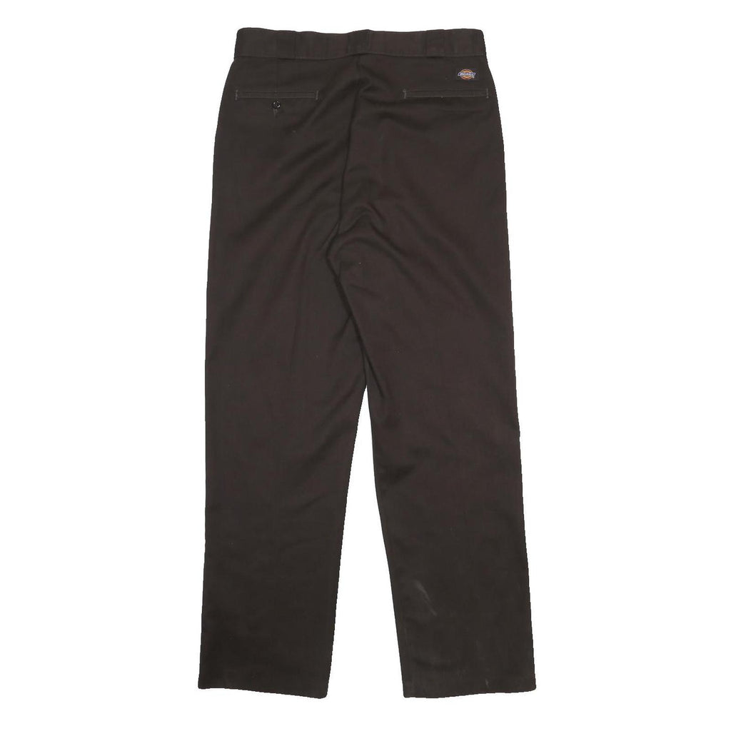 DICKIES Mens Cotton Blend Black Regular Straight Trousers W34 L34 Classic Zip