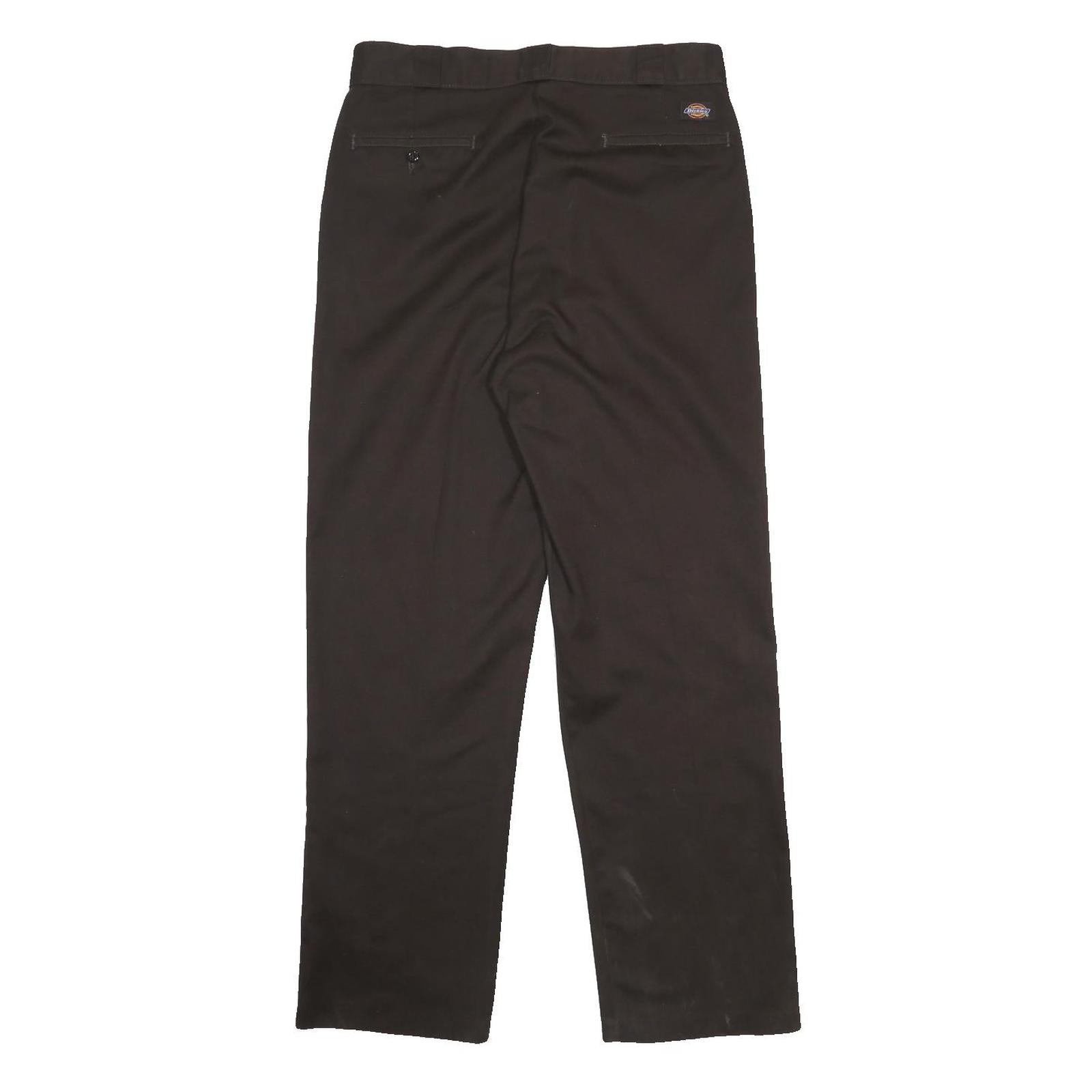 DICKIES Mens Cotton Blend Black Regular Straight Trousers W34 L34 Classic Zip