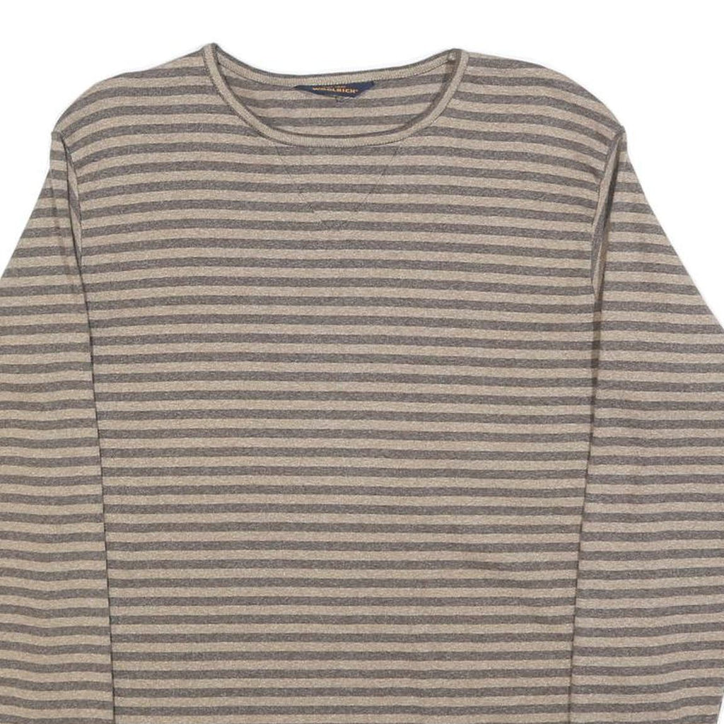 WOOLRICH Womens Beige & Grey Striped Plain Cotton Crew Neck Jumper L Lightweight