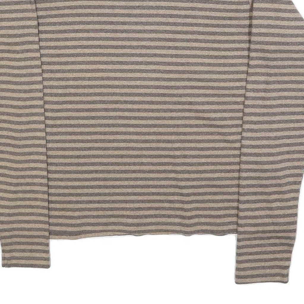 WOOLRICH Womens Beige & Grey Striped Plain Cotton Crew Neck Jumper L Lightweight